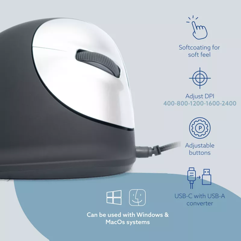 R-Go Tools Ergonomische Maus R-Go HE Break mit Break-Software, mittel (Handgröße 165-185 mm), rechtshändig, kabelgebunden, schwarz