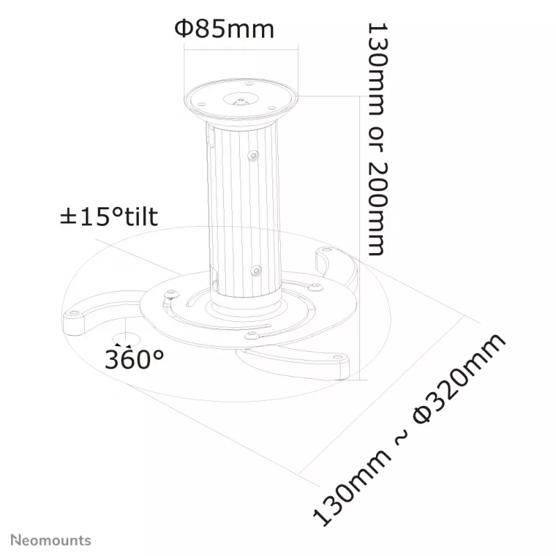 Neomounts BEAMER-C80 Beamer-Deckenhalterung – h 13–20 cm – voll beweglich