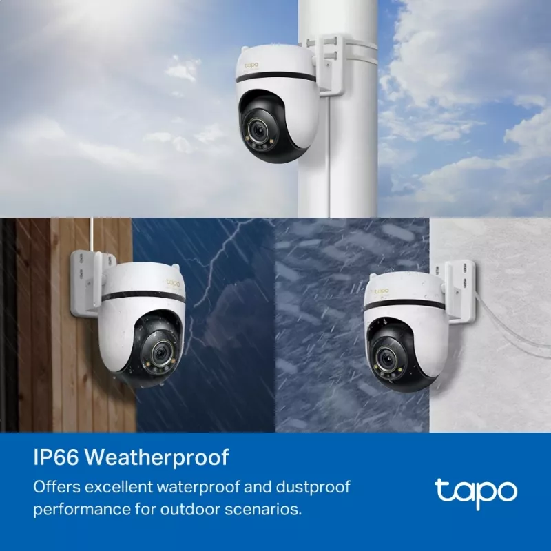 TP-Link Outdoor Pan/Tilt Sicherheits-Wi-Fi-Kamera SPEZ: 3K 5MP (2880x1620), 2,4 GHz, 2 × externe Antennen, 1 × Ethernet-Anschluss, horizontal 360°