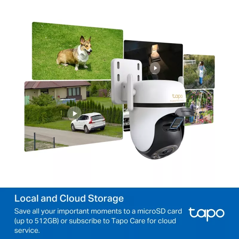 TP-Link Outdoor Pan/Tilt Sicherheits-Wi-Fi-Kamera SPEZ: 3K 5MP (2880x1620), 2,4 GHz, 2 × externe Antennen, 1 × Ethernet-Anschluss, horizontal 360°