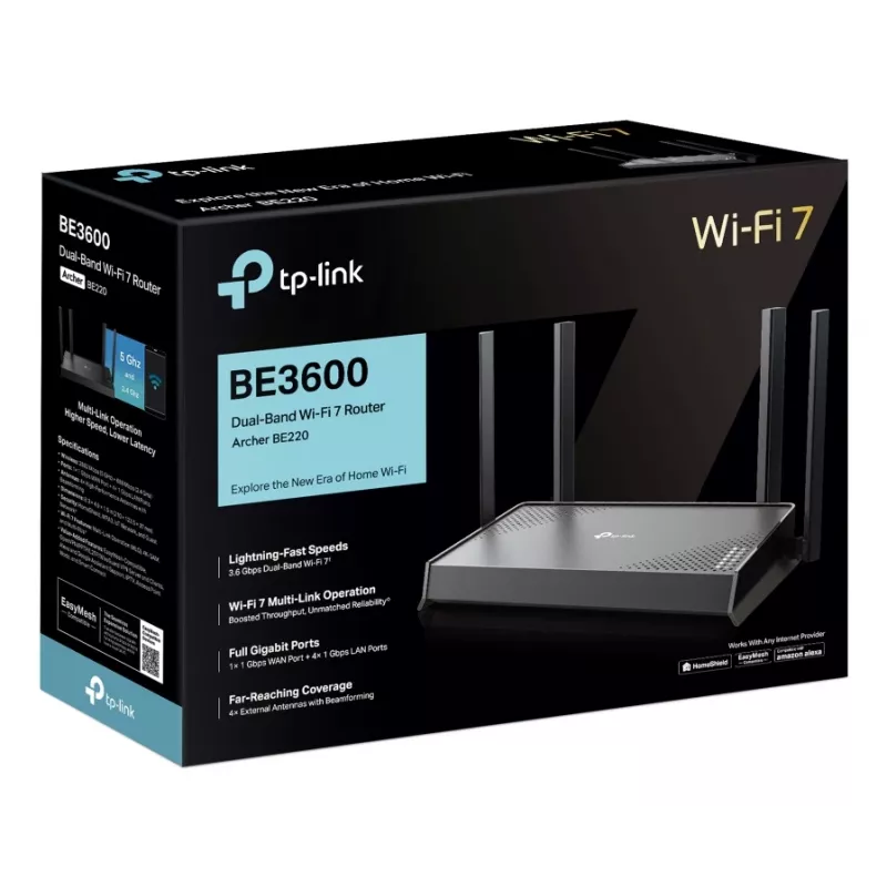 TP-Link Archer BE220 WLAN-Router Gigabit Ethernet Dualband (2,4 GHz / 5 GHz) Schwarz
