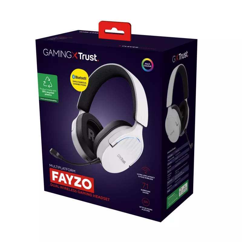 Trust GXT 491W FAYZO Headset Kabelgebunden & Kabellos Head-Band Gaming USB Typ-C Bluetooth Schwarz, Weiß