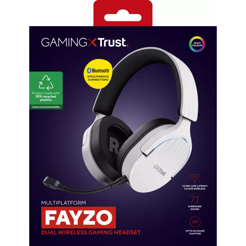 Trust GXT 491W FAYZO Headset Kabelgebunden & Kabellos Head-Band Gaming USB Typ-C Bluetooth Schwarz, Weiß