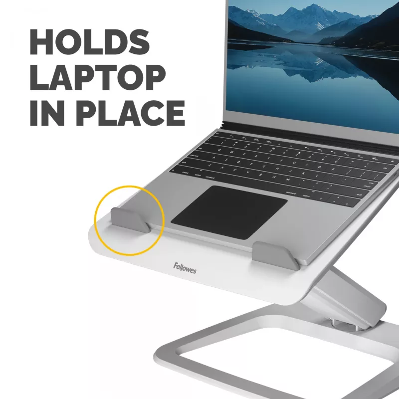 Fellowes Laptopstand für den Schreibtisch – Hana LT Laptopständer für Zuhause und das Büro – Verstellbarer Laptopständer mit 3 Höheneinstellungen – Max. Monitorgröße 19 Zoll, Max. Gewicht 4,5 kg – Weiß
