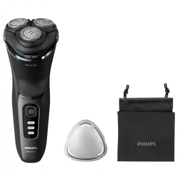 Elektrischer Rotationsrasierer Philips 3000 Series S3244/12 – 3 Scherköpfe, Nass & Trocken, Li‑Ion, 60 Min. Laufzeit, Pop‑up-Trimmer, waschbar, schwarz
