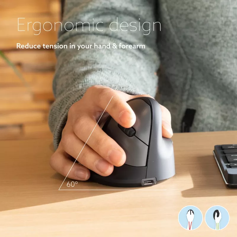 R-Go Tools Ergonomische Maus R-Go HE Break mit Pausensoftware, groß (Handgröße ≥ 185 mm), für Rechtshänder, Bluetooth, schwarz
