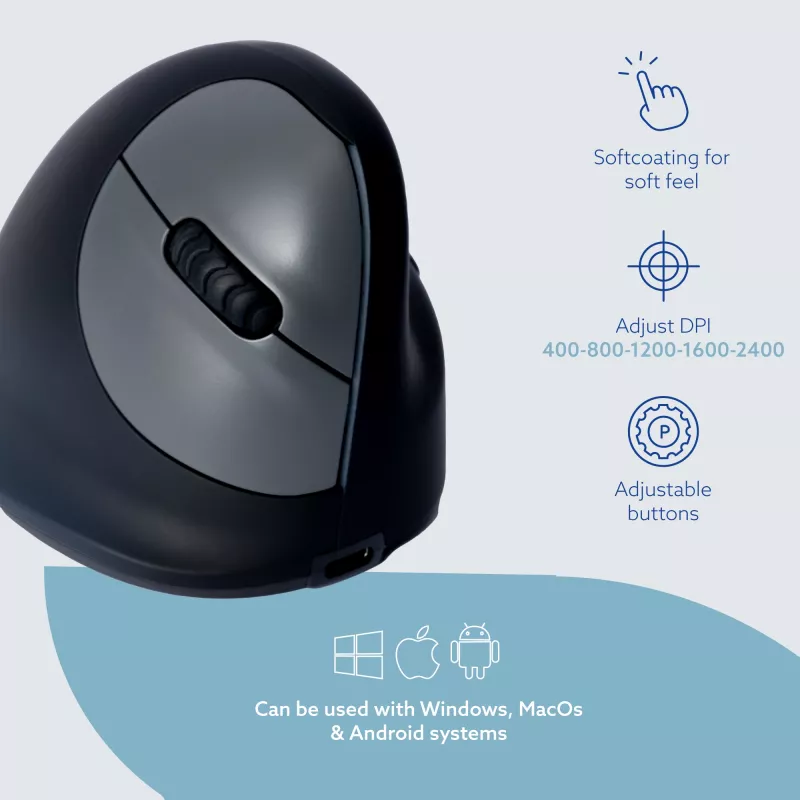 R-Go Tools Ergonomische Maus R-Go HE Break mit Pausensoftware, groß (Handgröße ≥ 185 mm), für Rechtshänder, Bluetooth, schwarz