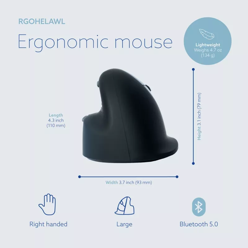 R-Go Tools Ergonomische Maus R-Go HE Break mit Pausensoftware, groß (Handgröße ≥ 185 mm), für Rechtshänder, Bluetooth, schwarz
