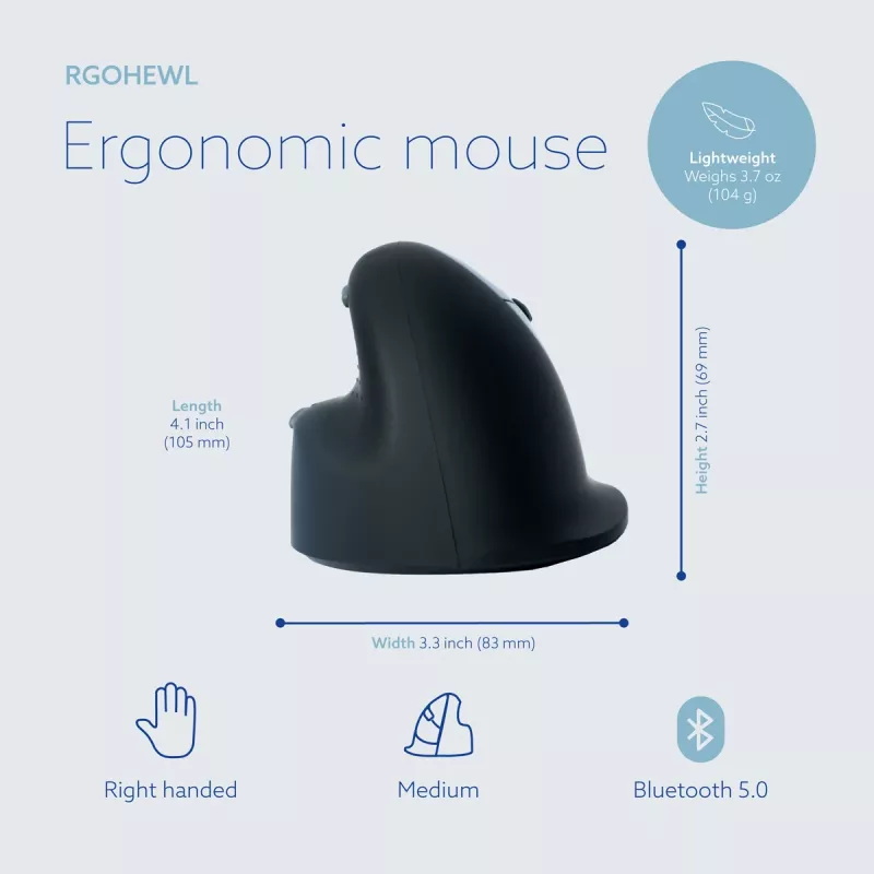 R-Go Tools Ergonomische Maus R-Go HE Break mit Pausensoftware, mittel (Handgröße 165-185 mm), für Rechtshänder, Bluetooth, schwarz