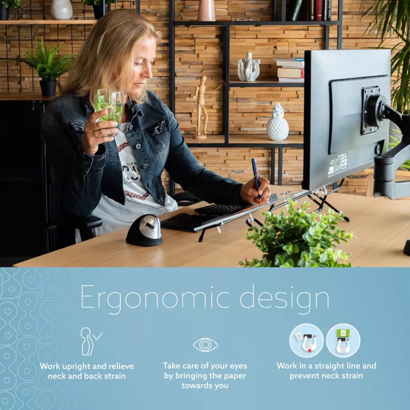 R-Go Tools Dokumentenhalter R-Go Flex Read, ergonomisch, mit weicher Schaumstoff-Handgelenkauflage, transparentes Acryl