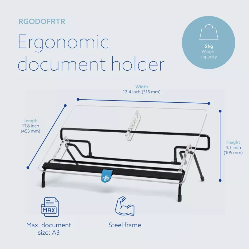 R-Go Tools Dokumentenhalter R-Go Flex Read, ergonomisch, mit weicher Schaumstoff-Handgelenkauflage, transparentes Acryl