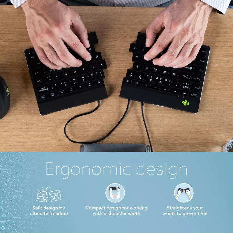 R-Go Tools Ergonomische Tastatur R-Go Split Break v2 mit Break-Software, ergonomische geteilte Tastatur, QWERTY (UK), Kabelgebunden, schwarz