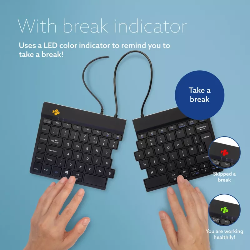 R-Go Tools Ergonomische Tastatur R-Go Split Break v2 mit Break-Software, ergonomische geteilte Tastatur, QWERTY (UK), Kabelgebunden, schwarz