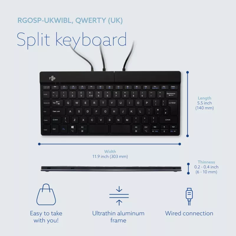 R-Go Tools Ergonomische Tastatur R-Go Split Break v2 mit Break-Software, ergonomische geteilte Tastatur, QWERTY (UK), Kabelgebunden, schwarz