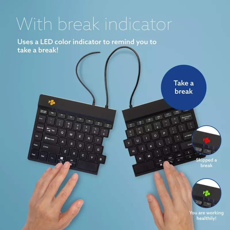 R-Go Tools Ergonomische Tastatur R-Go Split Break v2 mit Break-Software, ergonomische geteilte Tastatur, QWERTY (US), Kabelgebunden, schwarz