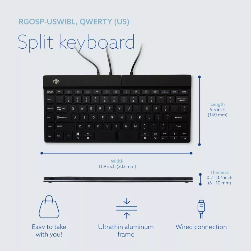R-Go Tools Ergonomische Tastatur R-Go Split Break v2 mit Break-Software, ergonomische geteilte Tastatur, QWERTY (US), Kabelgebunden, schwarz