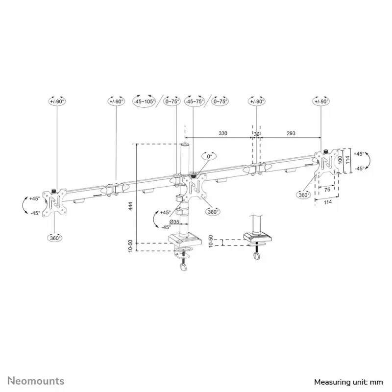 Schreibtisch-Monitorarm Neomounts DS60-600BL3 Klemme/Tischdurchführung 10–27 Zoll