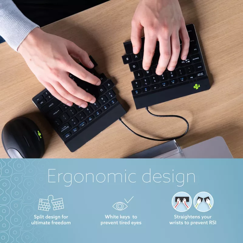 R-Go Tools Ergonomische Tastatur R-Go Split Break mit Pausensoftware, ergonomische geteilte Tastatur, QWERTY (US), Bluetooth, schwarz