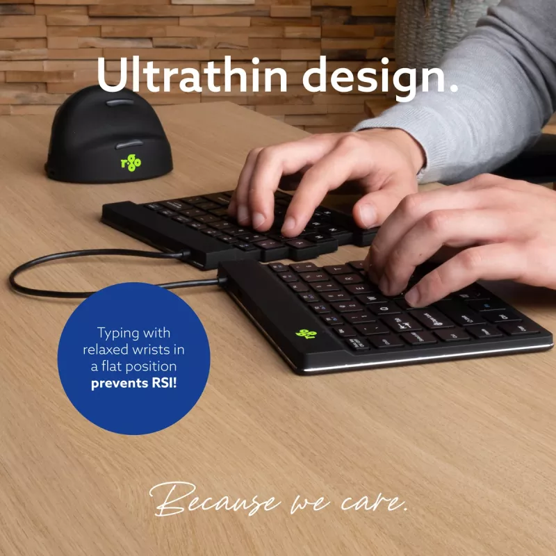 R-Go Tools Ergonomische Tastatur R-Go Split Break mit Pausensoftware, ergonomische geteilte Tastatur, QWERTY (US), Bluetooth, schwarz