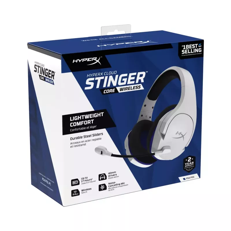 HyperX Cloud Stinger Core – Kabelloses Gaming-Headset (Weiß-Blau) – PS5-PS4