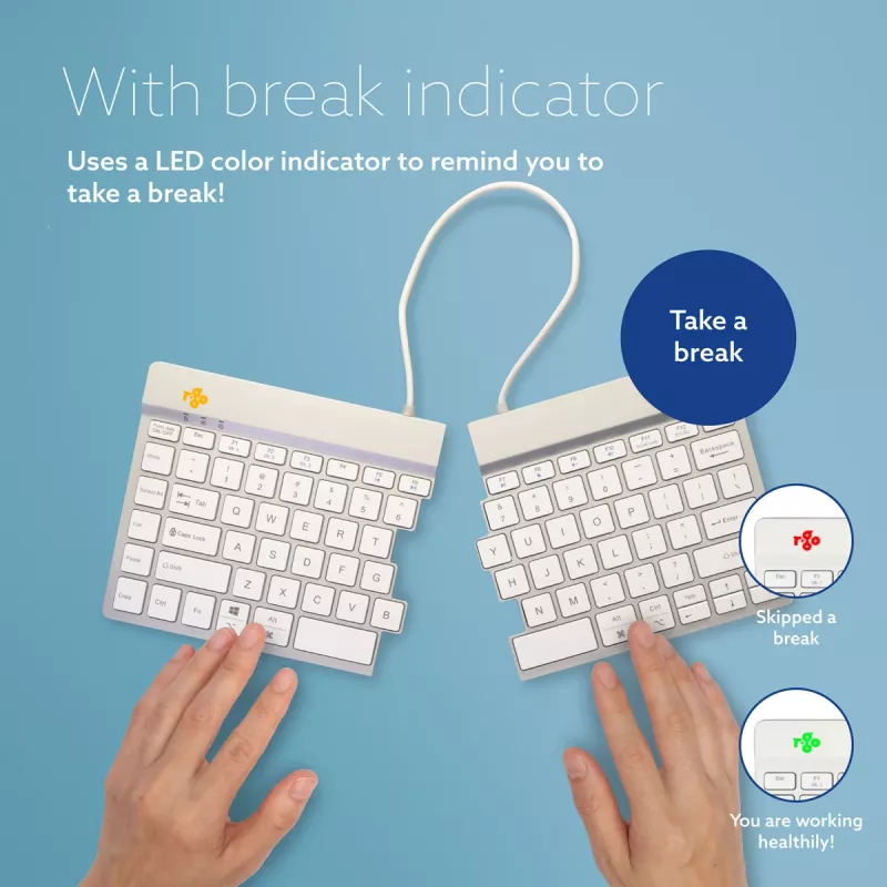 R-Go Tools Ergonomische Tastatur R-Go Split Break mit Pausensoftware, ergonomische geteilte Tastatur, QWERTY (US), Bluetooth, weiß