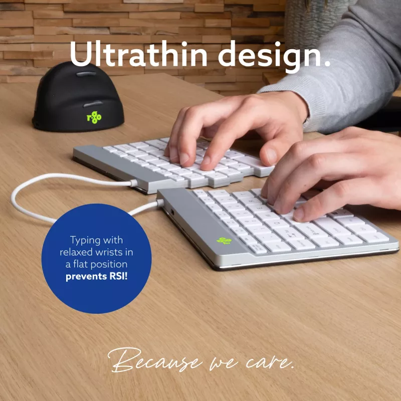 R-Go Tools Ergonomische Tastatur R-Go Split Break mit Pausensoftware, ergonomische geteilte Tastatur, QWERTY (US), Bluetooth, weiß