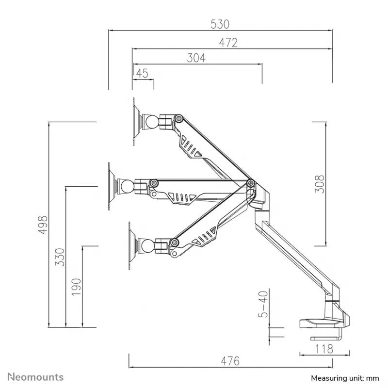 Neomounts FPMA-D750SILVER2 Monitorarm 10-32 Zoll - Gasfeder - Topfix - 180°-Stopp