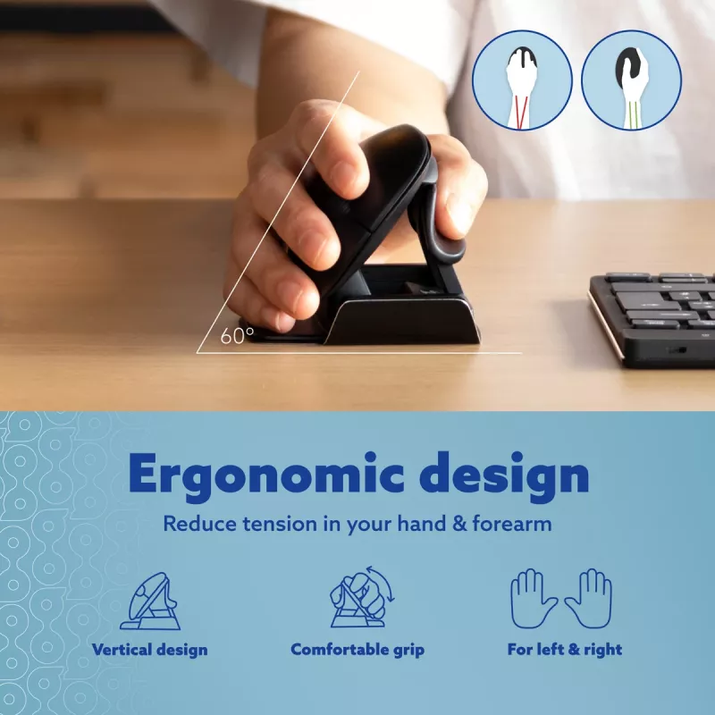 R-Go Tools Ergonomische Maus R-Go Twister, mit Pausensoftware, beidhändige Maus für beide Hände, faltbar, Bluetooth und kabelgebunden
