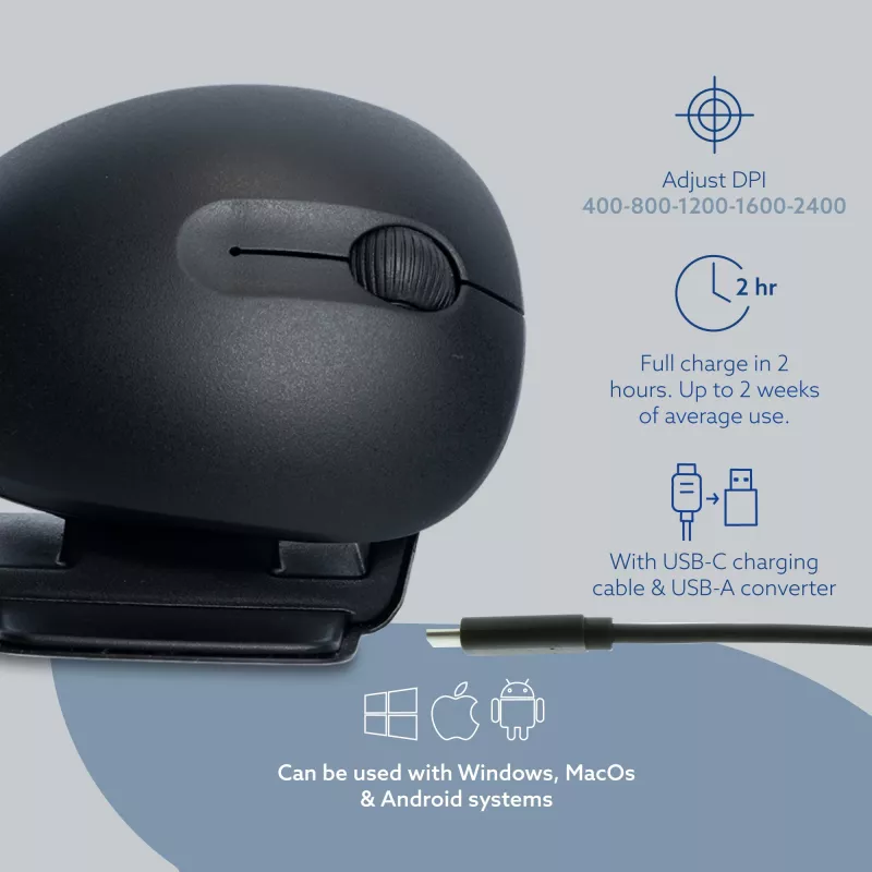 R-Go Tools Ergonomische Maus R-Go Twister, mit Pausensoftware, beidhändige Maus für beide Hände, faltbar, Bluetooth und kabelgebunden