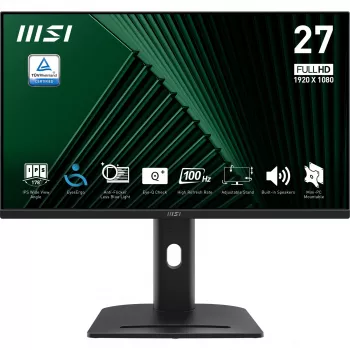 MSI PRO MP275PG 27 Zoll Monitor, FHD (1920 x 1080), 100Hz, IPS, 1ms, 1x HDMI 1.4b, 1x DP 1.2a Ausgang, 1x D-Sub (VGA), integrierte Lautsprecher, entspiegelt, flimmerfrei, reduziertes blaues Licht, TÜV-zertifiziert, VESA, Kensington, 4-fach verstellbarer S
