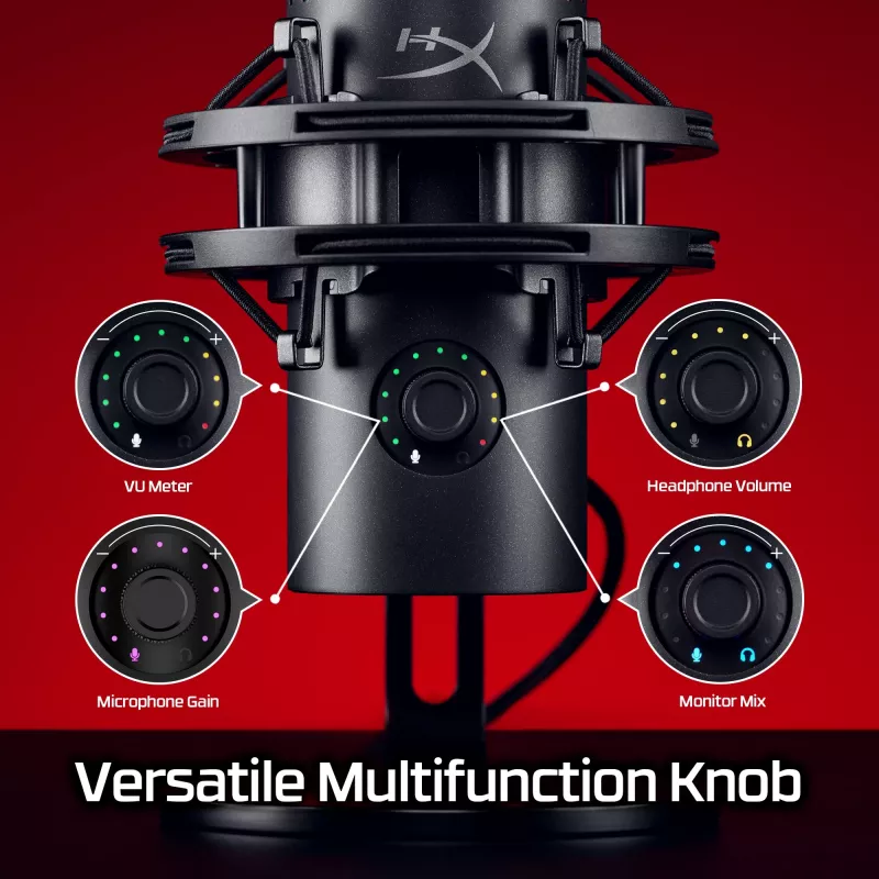 HyperX QuadCast 2 S - USB-Mikrofon (Schwarz), Tischmikrofon, -8 dB, 20 - 20000 Hz, 1 Ω, Kabelgebunden, USB