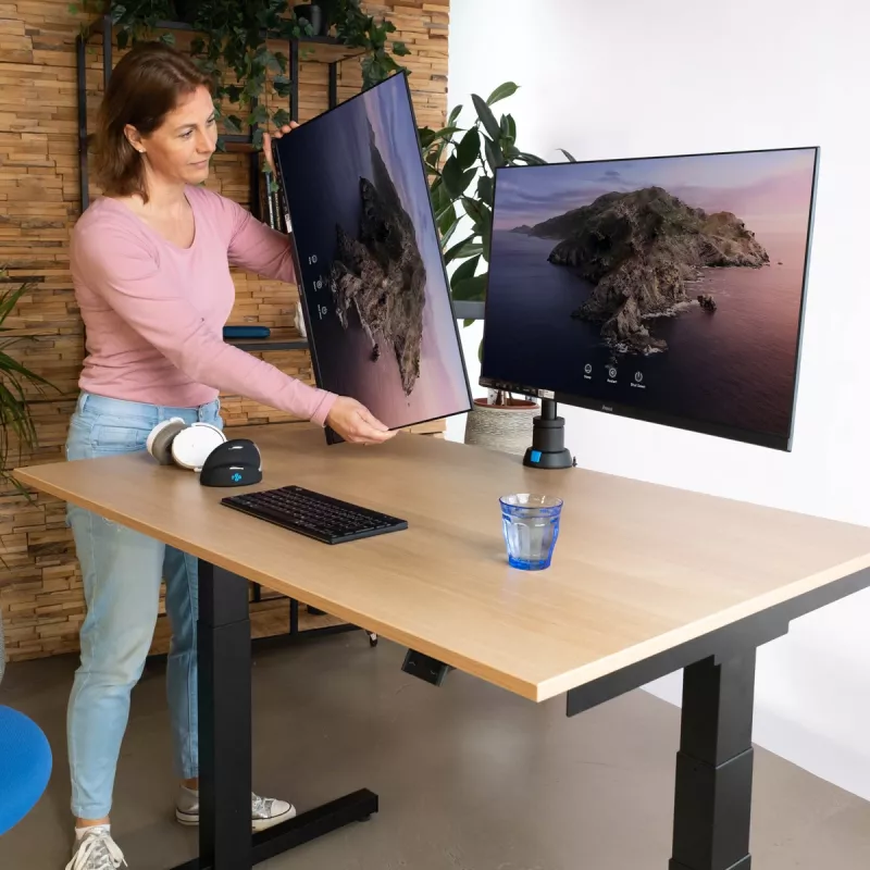 R-Go Tools Monitorhalterung R-Go Caparo Dual, für zwei Monitore, höhenverstellbar mit Gasfeder, 3-9 kg Tragkraft, 100% kreislauffähig, schwarz