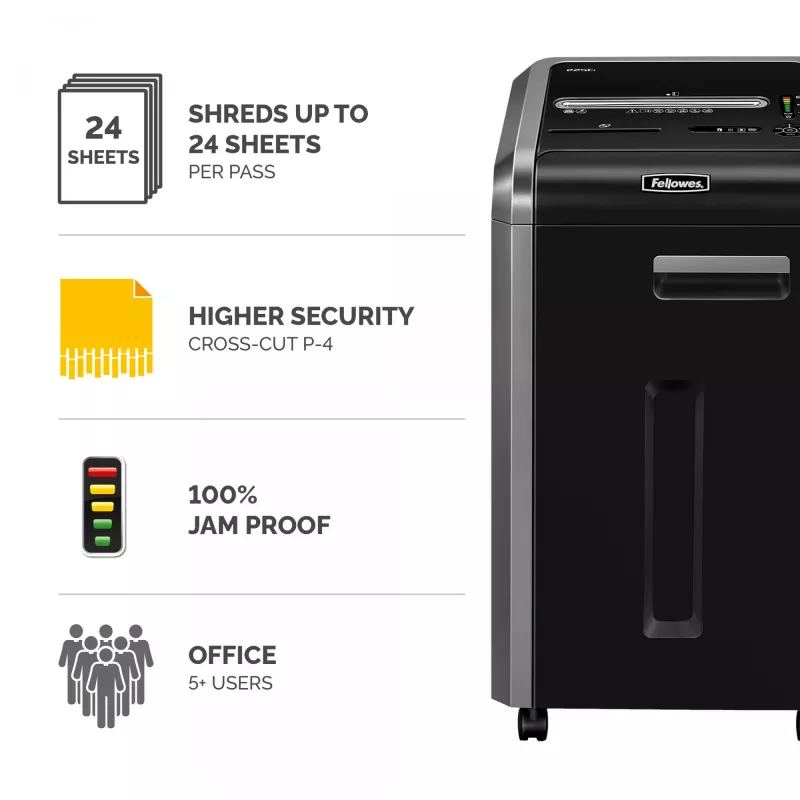 Fellowes Aktenvernichter 225Ci 24 Blatt Partikelschnitt-Aktenvernichter mit 60-Liter-Behälter, hoher Sicherheitsstufe P4