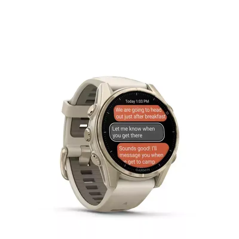 Smartwatch GARMIN fenix 8 Gold — 43 mm, AMOLED 1,3 Zoll, Saphir, 10 ATM, GPS/GLONASS/BeiDou/Galileo, 32 GB, 10 Tage Akkulaufzeit