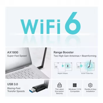 Kabelloser USB-WLAN-Adapter TP-LINK Archer TX35U PLUS — WLAN 6 Dualband 1201 Mbit/s, USB-betrieben, schwarz