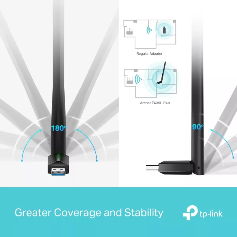 Kabelloser USB-WLAN-Adapter TP-LINK Archer TX35U PLUS — WLAN 6 Dualband 1201 Mbit/s, USB-betrieben, schwarz