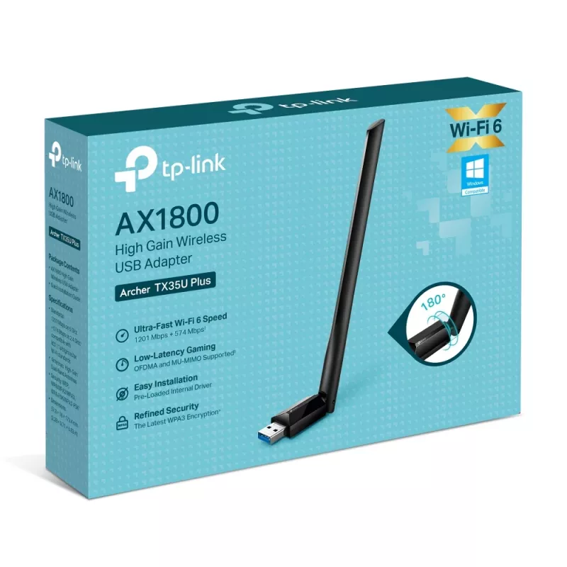 Kabelloser USB-WLAN-Adapter TP-LINK Archer TX35U PLUS — WLAN 6 Dualband 1201 Mbit/s, USB-betrieben, schwarz
