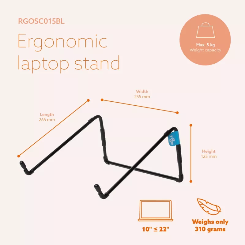 R-Go Tools Laptopständer R-Go Steel Travel, ergonomisch und faltbar, geeignet für 10-22 Zoll Laptops, schwarz