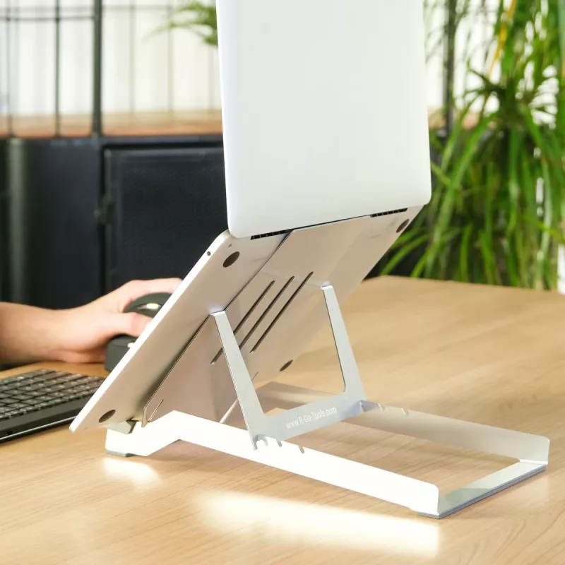 R-Go Tools Laptop-Halterung R-Go Riser Basic, zusammenklappbarer und verstellbarer Laptop-Riser, Aluminium, silber