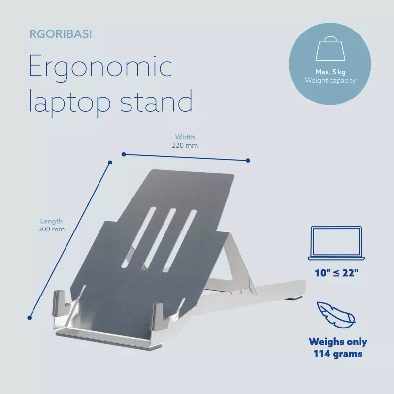 R-Go Tools Laptop-Halterung R-Go Riser Basic, zusammenklappbarer und verstellbarer Laptop-Riser, Aluminium, silber