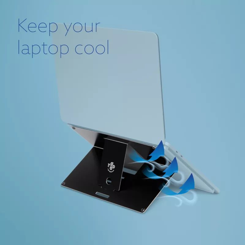 R-Go Tools Laptop-Ständer R-Go Riser Attachable, verstellbar, integriert in Ihren Laptop, Aluminium, schwarz