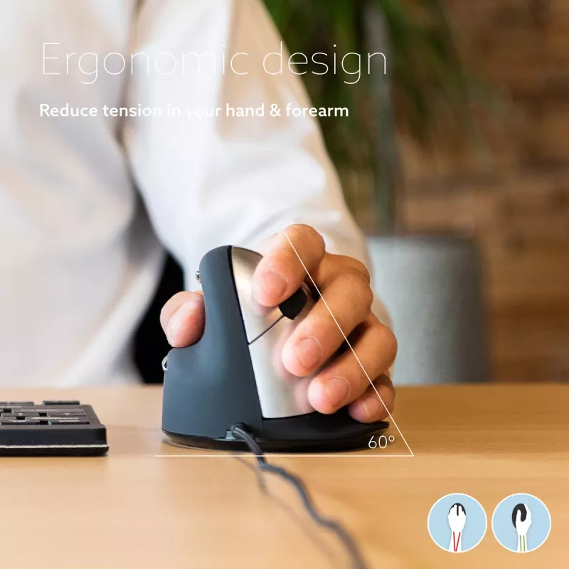 R-Go Tools Ergonomische Maus R-Go HE Break mit Pausensoftware, groß (Handgröße ≥ 185 mm), linkshändig, kabelgebunden, schwarz