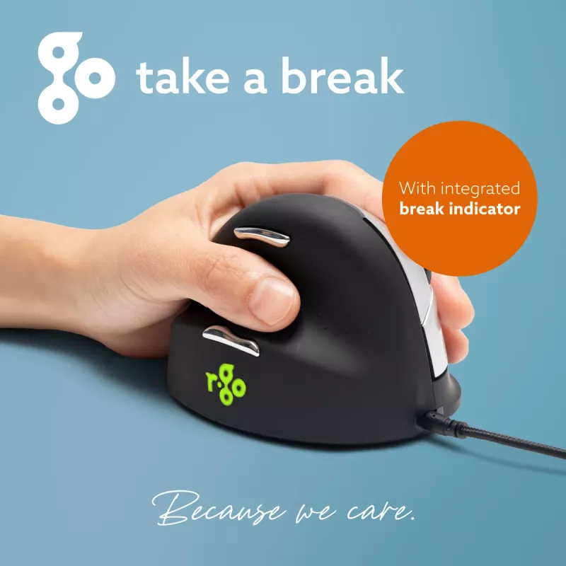 R-Go Tools Ergonomische Maus R-Go HE Break mit Pausensoftware, groß (Handgröße ≥ 185 mm), linkshändig, kabelgebunden, schwarz