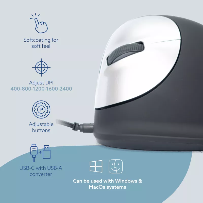 R-Go Tools Ergonomische Maus R-Go HE Break mit Pausensoftware, groß (Handgröße ≥ 185 mm), linkshändig, kabelgebunden, schwarz