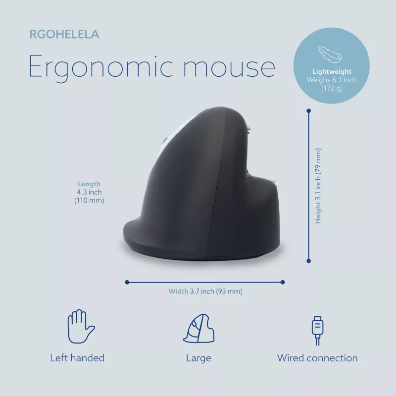 R-Go Tools Ergonomische Maus R-Go HE Break mit Pausensoftware, groß (Handgröße ≥ 185 mm), linkshändig, kabelgebunden, schwarz