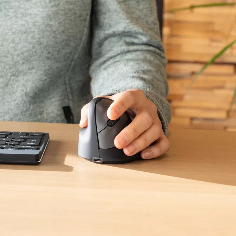 R-Go Tools Ergonomische Maus R-Go HE Break mit Pausensoftware, medium (Handgröße 165-185 mm), linkshändig, Bluetooth, schwarz