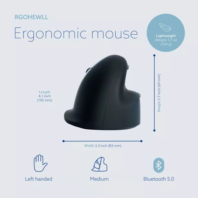 R-Go Tools Ergonomische Maus R-Go HE Break mit Pausensoftware, medium (Handgröße 165-185 mm), linkshändig, Bluetooth, schwarz