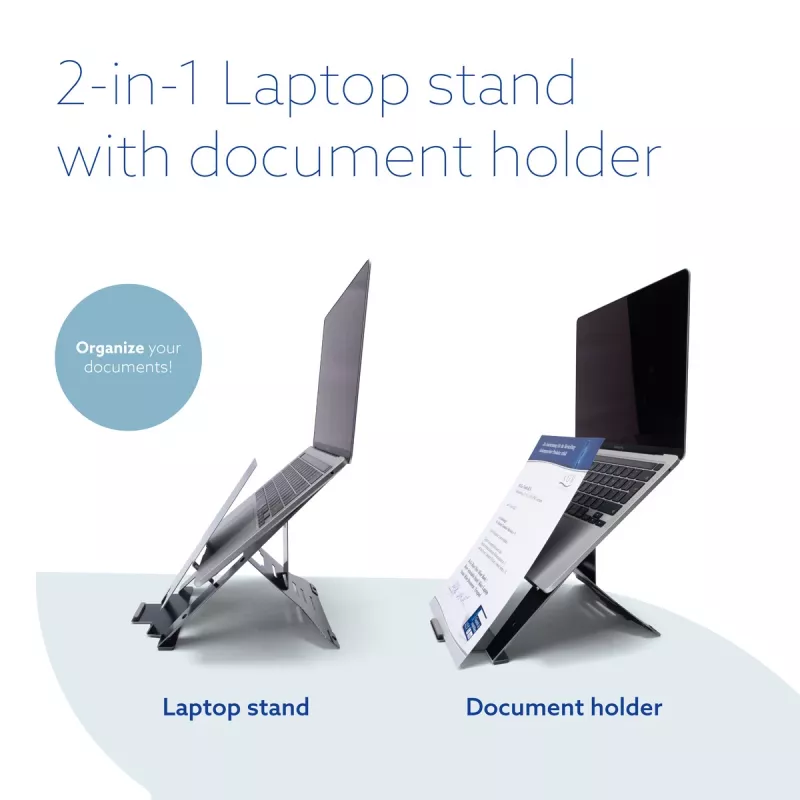 R-Go Tools Laptop-Ständer R-Go Riser Document, ergonomischer, faltbarer und verstellbarer Ständer mit Dokumentenhalter, schwarz
