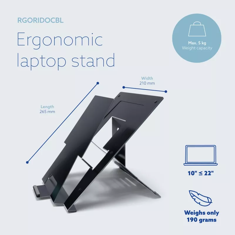 R-Go Tools Laptop-Ständer R-Go Riser Document, ergonomischer, faltbarer und verstellbarer Ständer mit Dokumentenhalter, schwarz