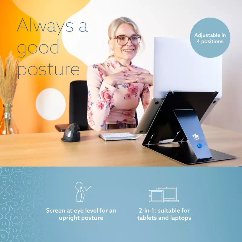 R-Go Tools Tablet- und Laptopständer R-Go Riser Duo, geeignet für 10–22-Zoll-Bildschirm, schwarz